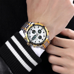 Reloj de Cuarzo Clásico Golden Hour 108 para Hombre, Reloj de Pulsera de Acero Inoxidable con Doble Pantalla, Resistente al Agua - Product Image 4