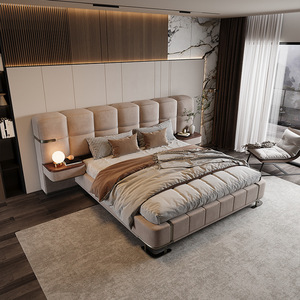 Cama de Cuero Genuino de Lujo Moderna de Alta Gama con Cabecera y Respaldo, Tamaño Doble, Queen y King, <span class=keywords><strong>Precio</strong></span> al por Mayor - Product Image 3