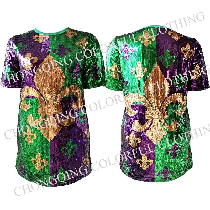 Kleding Mardi Gras Custom Vrouwen Kleding Kleding Groothandel Mardi Gras Sequin Lange Streep Shirt Jurk