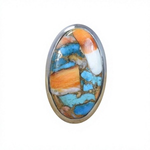 Bague en argent sterling 925 avec pierre précieuse turquoise huître, tendance, faite à la main, style antique, bijoux fins certifiés - Product Image 1