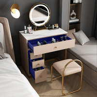 Ensemble table de toilette en bois personnalisée de haute qualité Table de courtoisie de maquillage moderne à LED avec tiroirs intelligents Mobilier de chambre à coucher de luxe léger