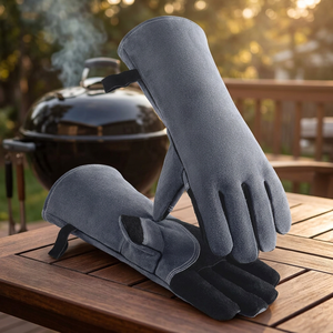 Gants de sécurité en cuir résistant à la chaleur, longueur totale de 14 pouces, antidérapants, à revers droit, pour la protection lors du soudage - Product Image 4