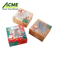 Boîte à cupcakes de Noël 4 6 12 trous en papier kraft avec fenêtre transparente, emballage de desserts de fêtes en gros pour boulangerie