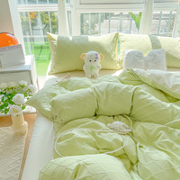 Ensemble de literie quatre pièces en polyester à motif géométrique uni, style Instagram, directement de l'usine ; Housse de couette et draps pour lit simple, idéal pour l'été