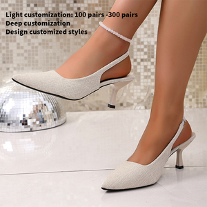 Nouvelle conception de chaussures pour femme, sexy, à talons hauts fins et pointus, avec motif croisé, tissu tissé, bride en PU, chaussures pour femme PDJ-03 - Product Image 1
