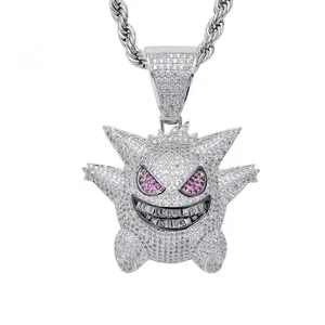 Hip hop đồ trang sức Charm gengar Mặt dây chuyền vòng cổ ELF punkpendant Iced out ma phim hoạt hình vàng Cuba liên kết chuỗi Thép không gỉ 10 cái