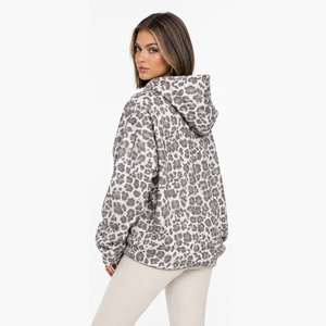 Sweat-shirt à capuche surdimensionné pour femme avec logo personnalisé, imprimé léopard intégral, manches longues, style streetwear décontracté - Product Image 2