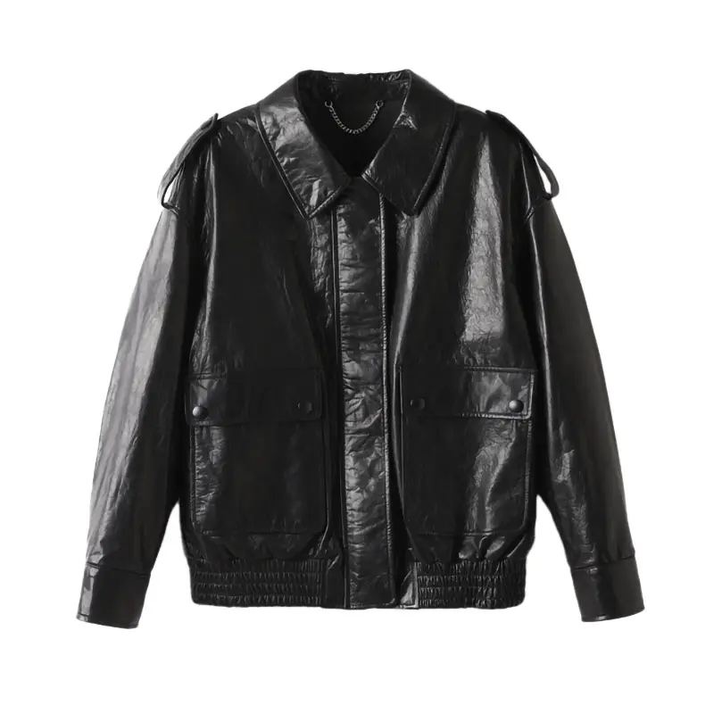 New Genuine Vintage Design Leather Jacket Oil Wax Cow Leather Women Jacket