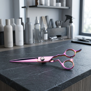 Ciseaux à cheveux professionnels en acier inoxydable ultra-affûtés pour droitiers, finition miroir, lames dentelées, polis - Product Image 1