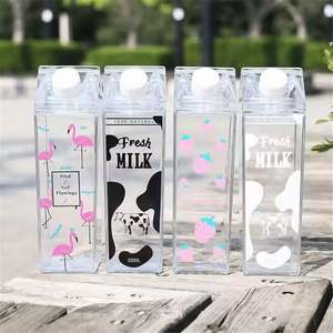 Vente en gros de bouteilles d'eau en plastique transparent réutilisables sans BPA de 500 ml et 1000 ml, personnalisées, en acrylique transparent, type boîte à lait - Product Image 3
