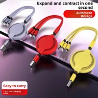 Câble de charge rétractable 3-en-1 en silicone et TPE, plat large, USB-A, charge rapide, micro USB, 8 broches, universel, souple pour téléphone portable