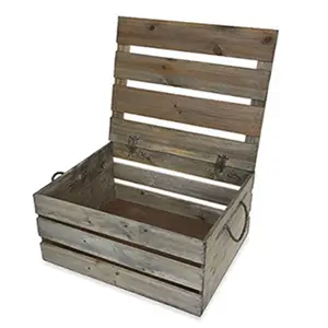 Rustic Wooden Crate Storage Box with Lid Wooden Carry Crate With Rope Handles