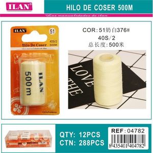 Filo da cucito Ilan 500M 40S/2 bianco in poliestere per macchine da cucire e cucito a mano - Product Image 3