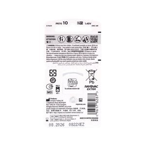 60 piles/boîte <span class=keywords><strong>Rayovac</strong></span> Extra 1,45 V, taille 10, piles zinc-air pour aides auditives - Product Image 3