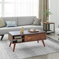 Meuble de salon multifonctionnel, Table basse moderne nordique en bois avec compartiment caché, étagère réglable