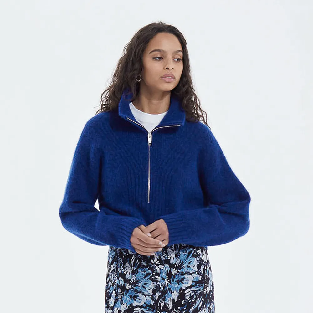 OEM Custom Logo Half-Zipper Long Sleeves High Neck Knit Pullover Alpaca Wool Sweater For Women