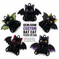 Sac à dos en peluche personnalisé noir motif chauve-souris et chat, sac à dos doux pour enfants et adultes, cadeau OEM ODM