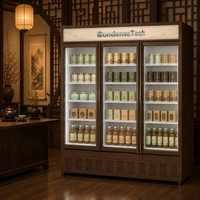 Réfrigérateur commercial vertical pour boissons, 2 ou 3 portes, température unique, contrôle numérique, étagères réglables, verrouillage de la porte