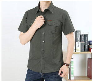 <span class=keywords><strong>Chemise</strong></span> d'été décontractée personnalisée de <span class=keywords><strong>grande</strong></span> <span class=keywords><strong>taille</strong></span> pour hommes 100% coton fermeture à double boutonnage manches courtes coupe ample pour les activités de plein air - Product Image 4
