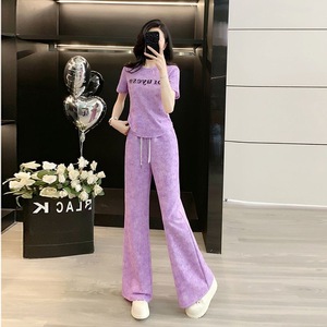 Purple <b>Tie</b> <b>Dye</b> Women's Casual Sportswear <b>Set</b> Short Sleeve Wide Leg Pants Two Piece Summer Leisure Wear - Product Image 4