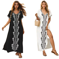 Robe longue ample brodée style rétro européen et américain pour femme, idéale pour les vacances à la plage