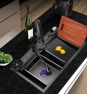 SAMTOU Nano schwarz digitaler Wasserfall Wasserhahn Designer hand gefertigte Küchen spüle mit Messer halter Costa Rica handgemachte Küchen spüle - Product Image 5