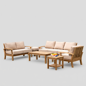 Conjunto de Sofás de Jardín de Teca Contemporáneo Bale Living, 6 Plazas, Muebles de Exterior Resistentes a la Intemperie, Cojines de Madera Maciza, Indonesia - Product Image 1