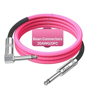 Neon Pink 3,3 Fuß rechtwinkliges Fender-E-Gitarren-<span class=keywords><strong>Amp</strong></span>-Kabel 20AWG 99,99% OFC 1/4 Instrumenten kabel Dual Shielded Nylon Braided - Product Image 1