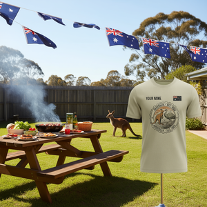 T-shirt personalizzata per il Giorno dell'Australia con icona canguro e barbecue, regalo per il 26 gennaio - Product Image 3