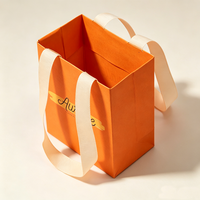 Sac en papier de luxe personnalisé avec logo, grand format, orange, pour parfums, lotions, maquillage, rouges à lèvres, perruques, cadeaux, avec poignées en ruban