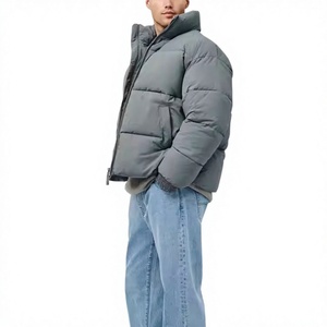 Blouson matelassé gris pour homme, col montant, fermeture éclair, coupe-vent, manteau d'hiver décontracté, coque en polyester épais, coupe régulière, style ample - Product Image 3