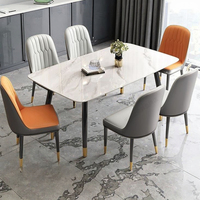 Ensemble de table à manger moderne italienne minimaliste avec plateau en marbre et pieds en métal, réglable, style simple et luxueux, rectangulaire, pour hôtel