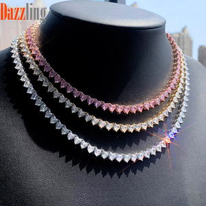 Trendy Diamant Verfraaid Messing Ketting Hiphop Stijl 5Mm Tennisketting Hartvormige Zirkoon Ketting Voor Mannen Dames - Product Image 2