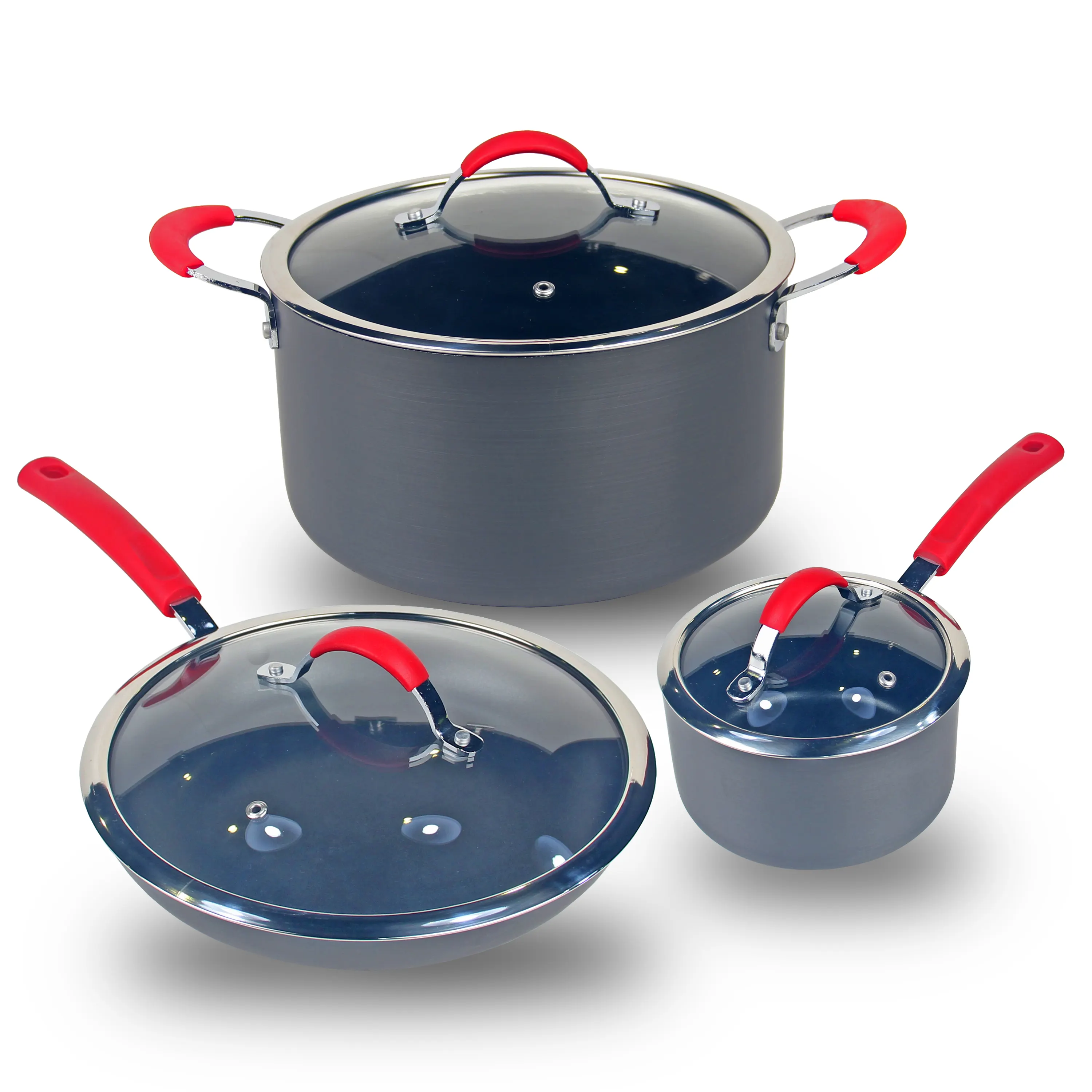 Amazon Hot Bán Tefal 6 cái nhôm cứng quá trình oxy hóa không dính Cookware sets Cooking Pot Set, chậu và chảo