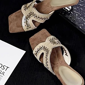 Nouvelles sandales compensées tissées pour femme, à bout carré, ultra-douces, à bout ouvert, à bride unique, pour l'extérieur - Product Image 2