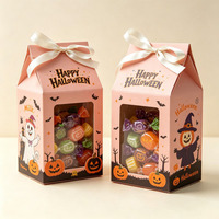 Caja de cartón OEM para dulces con lazo, regalo de fiesta, caja de calabaza de Halloween con ventana, para chocolate, alimentos y galletas