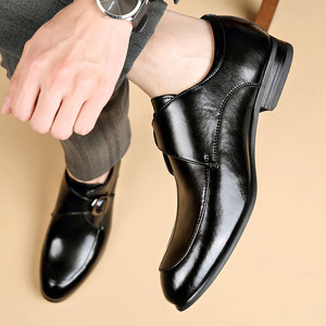 Chaussures habillées en cuir pour hommes à boucle monacale, bout pointu, pour mariage, affaires, formelles, toutes saisons - Product Image 4