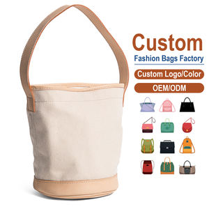 Women Designer Bucket Bags Genuine Leather Handles Linen Tote Bag with <b>Magnet</b> Closure Large Canvas Lining All Seasons - Product Image 1