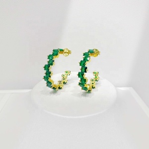 factory price plata 925 sterling silver green stone elegant <b>earring</b> women classic <b>gold</b> plated wedding <b>black</b> ear zircon <b>earrings</b> - Product Image 5
