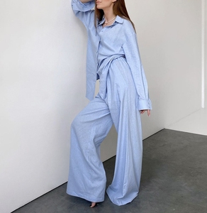 <span class=keywords><strong>Pigiama</strong></span> autunno 100% <span class=keywords><strong>donna</strong></span> cotone biologico 2 pezzi set <span class=keywords><strong>pigiama</strong></span> moda manica lunga <span class=keywords><strong>blu</strong></span> abbigliamento da notte indumenti da notte - Product Image 2