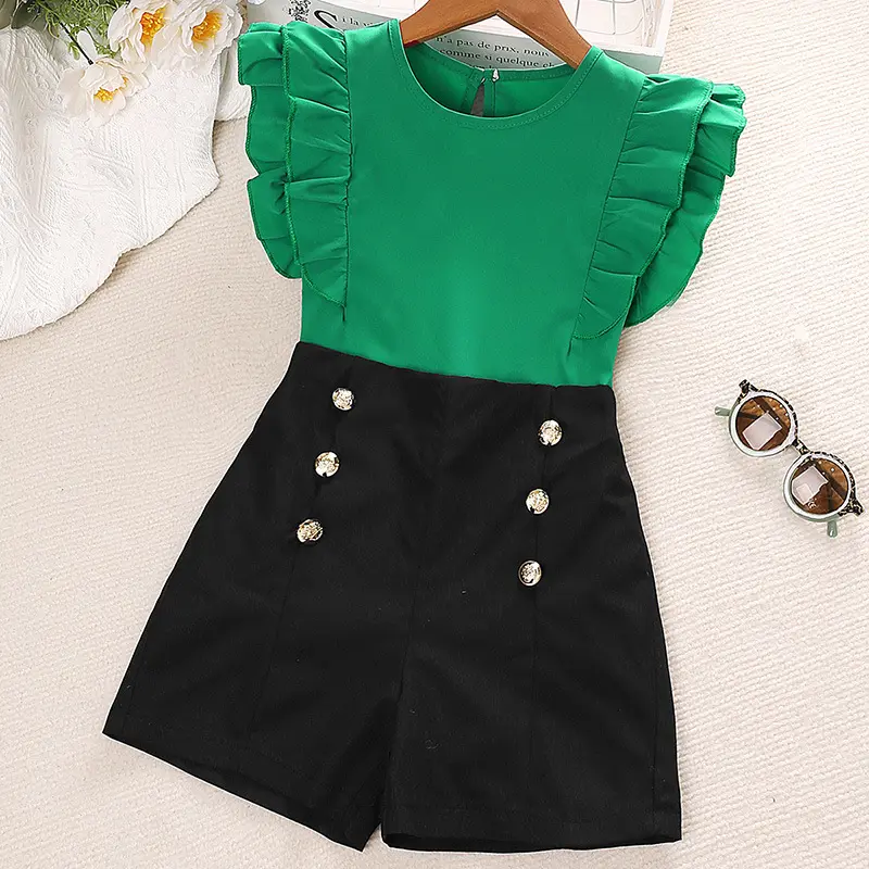 2023 Summer Toddler Girls Clothing Sets Fly Sleeve Shirts+Shorts Boutique Girl Two Piece Outfits