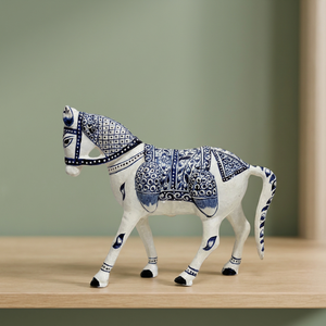 Handcrafted Metal Blue Pottery Horse Figurine Floral Enamel Design NIRMALA HANDICRAFTS Traditional Indian Home Tabletop - Product Image 4
