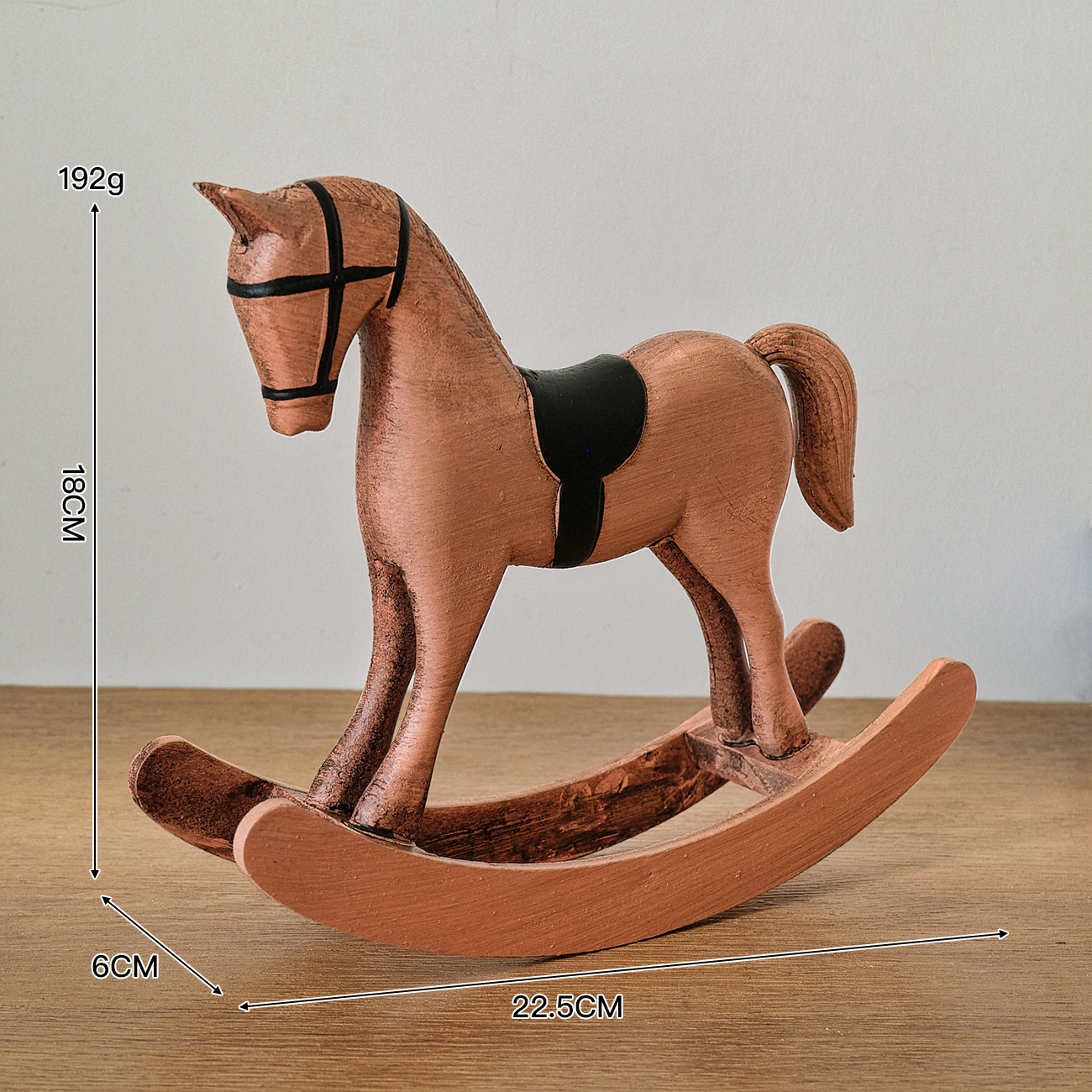 Grand cheval à bascule, marron vieilli avec dos noir