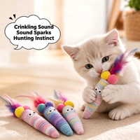 Jouet pour chat en forme de bâtonnet de crème glacée, plume et peluche, avec son
