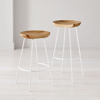 Tabouret de bar style nordique en bois massif avec assise en forme de selle, grain de bois naturel, chaise haute / tabouret de bar