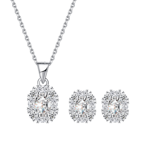 Impresionante Juego de Joyería Nupcial de Plata de Ley 925 con Collar y Aretes de Circonia Cúbica con Baño de Rodio Brillante y Moderno para Mujer - Product Image 4