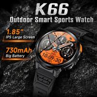 Montre connectée avec batterie 730 mAh, OEM ODM K66, avec lampe torche LED, grand écran de 1,85 pouce, appel Bluetooth, montre connectée pour hommes