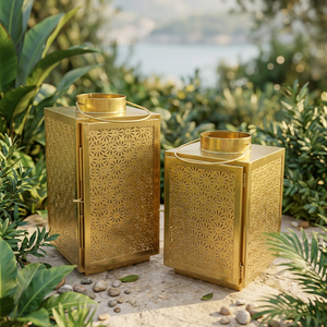 Wholesale Gold Metal <b>Moroccan</b> Votive Style Candle Lanterns for Home and Outdoor <b>Decoration</b> - Product Image 1