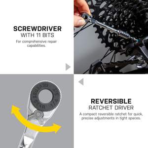 Kit d'outils d'entretien et de réparation de vélo à cliquet Rocket Lite DX à 16 fonctions avec sac en nylon de couleur noire - Product Image 4