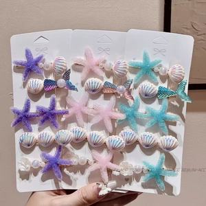 Presilhas de Cabelo com Glitter de Estrela-do-mar, Concha e Cauda de Sereia, Multicoloridas, para Férias na Praia, Acessórios de Cabelo Diários para Meninas Doces - Product Image 1
